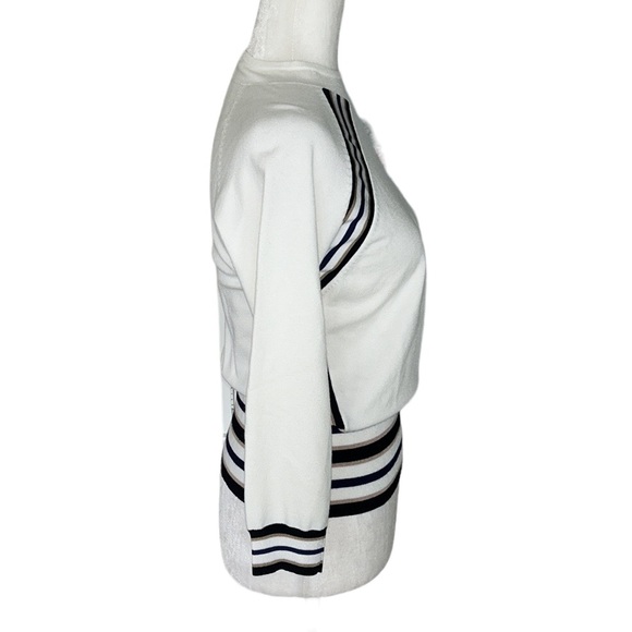 Karen Millen Ivory Placement Stripe Crop Sweater Jumper - L - Picture 7 of 15